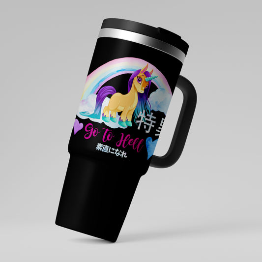 Go to Hell Kawaii Unicorn 40oz Mug – Anime-Inspired Thermal Tumbler