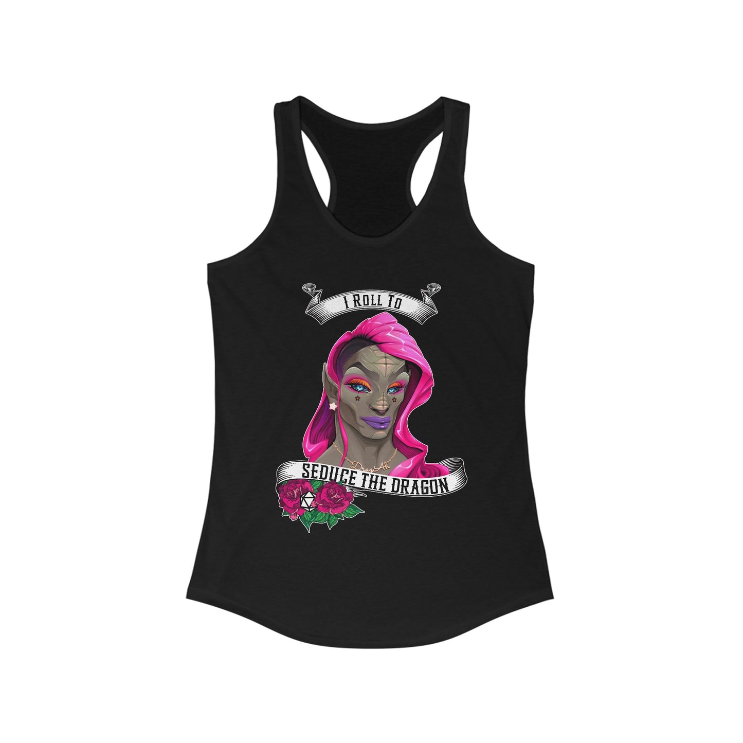 I Roll to Seduce the Dragon Tank Top | Funny DnD Nerd Workout Shirt with Tattoo-Style Dragon