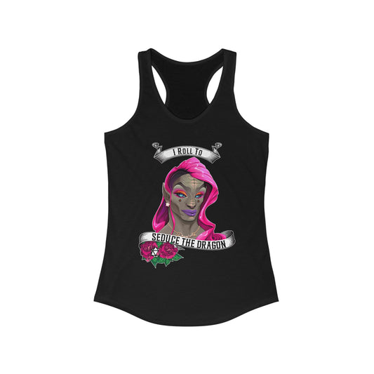 I Roll to Seduce the Dragon Tank Top | Funny DnD Nerd Workout Shirt with Tattoo-Style Dragon