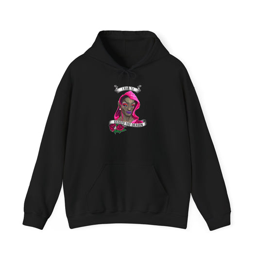 I Roll to Seduce the Dragon Hoodie | Funny DnD Gamer Hoodie with Tattoo-Style Dragon