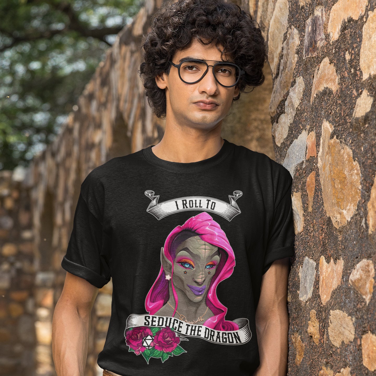 I Roll to Seduce the Dragon T-Shirt | Funny DnD Shirt for Gamers & Dice Rollers - Bold & Colorful Design