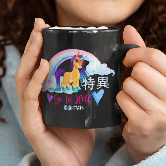 Go to Hell Kawaii Unicorn Mug – Anime-Inspired 11oz Ceramic Cup